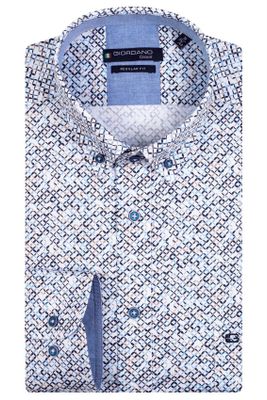 Giordano Giordano casual overhemd blauw geprint 100% katoen normale fit button-down boord