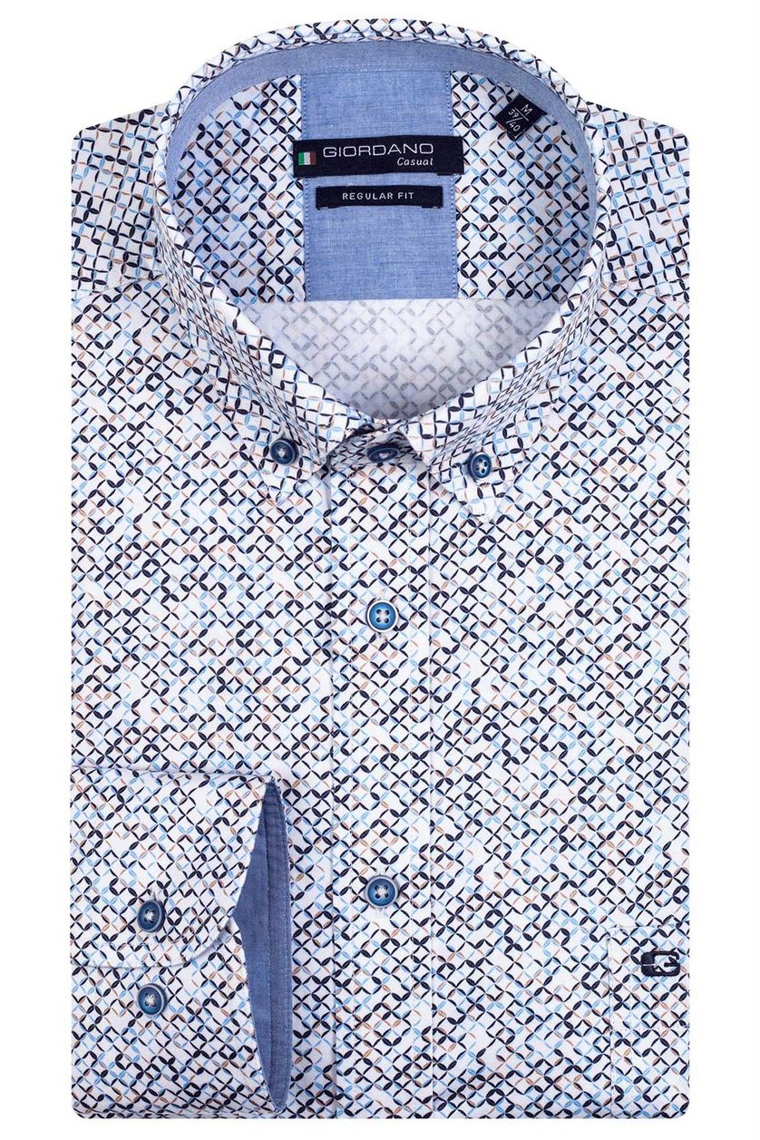 Giordano casual overhemd blauw geprint 100% katoen normale fit