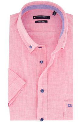 Giordano Giordano casual overhemd roze linnen normale fit met borstzak