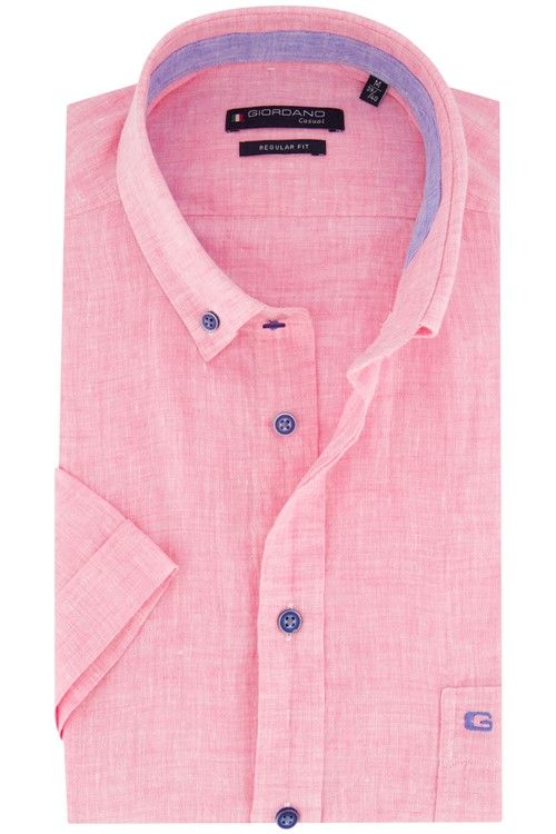 Giordano casual overhemd roze linnen normale fit met borstzak