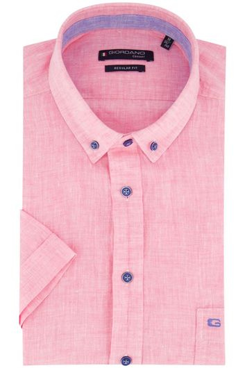 Giordano casual overhemd normale fit roze linnen borstzak