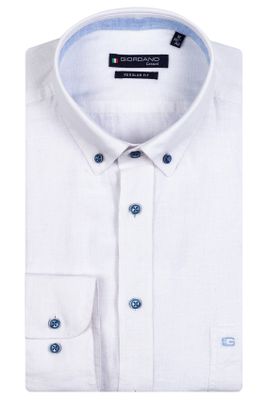 Giordano Giordano casual overhemd wit effen linnen normale fit met knopen