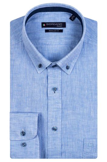 Giordano Overhemd blauw linnen