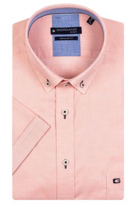 Giordano casual overhemd korte mouw Giordano roze effen katoen normale fit 