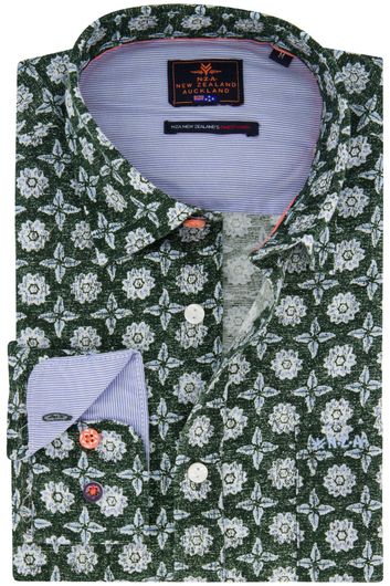 New Zealand casual overhemd normale fit groen geprint linnen button under