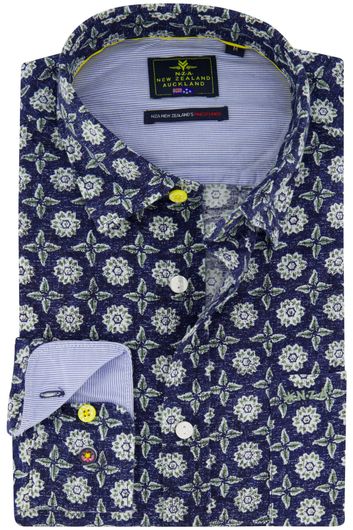 New Zealand casual overhemd normale fit donkerblauw met print linnen