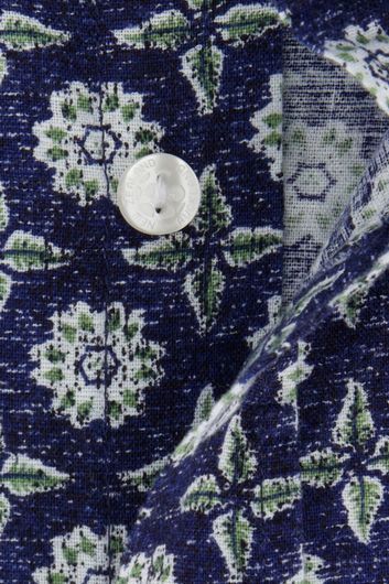 New Zealand casual overhemd normale fit donkerblauw met print linnen