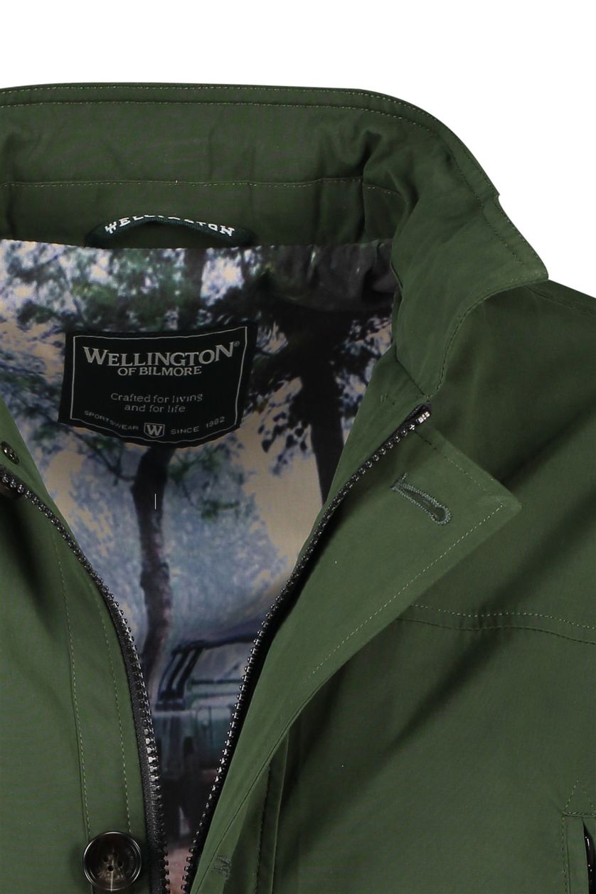 Wellington of Bilmore halflange waterafstotende zomerjas groen effen rits + knoop normale fit katoen dubbele borstzak