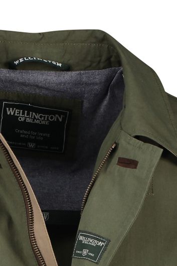 Wellington of Bilmore lange zomerjas groen waterafstotend effen rits + knoop normale fit katoen