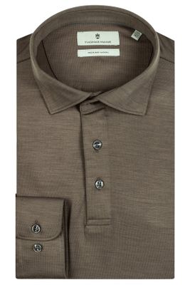 Thomas Maine Thomas Maine polo bruin effen normale fit 3-knoops