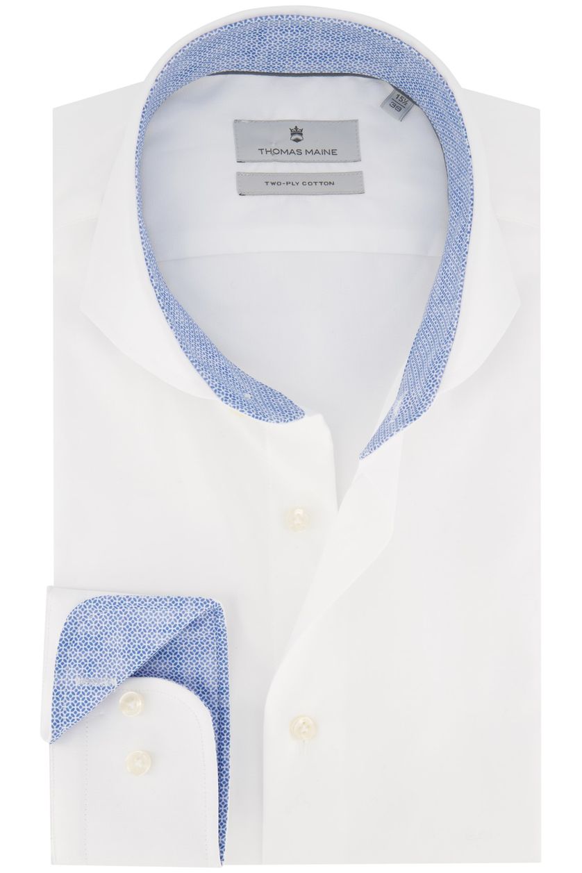 Thomas Maine business overhemd wit effen blauwe details 100% katoen normale fit