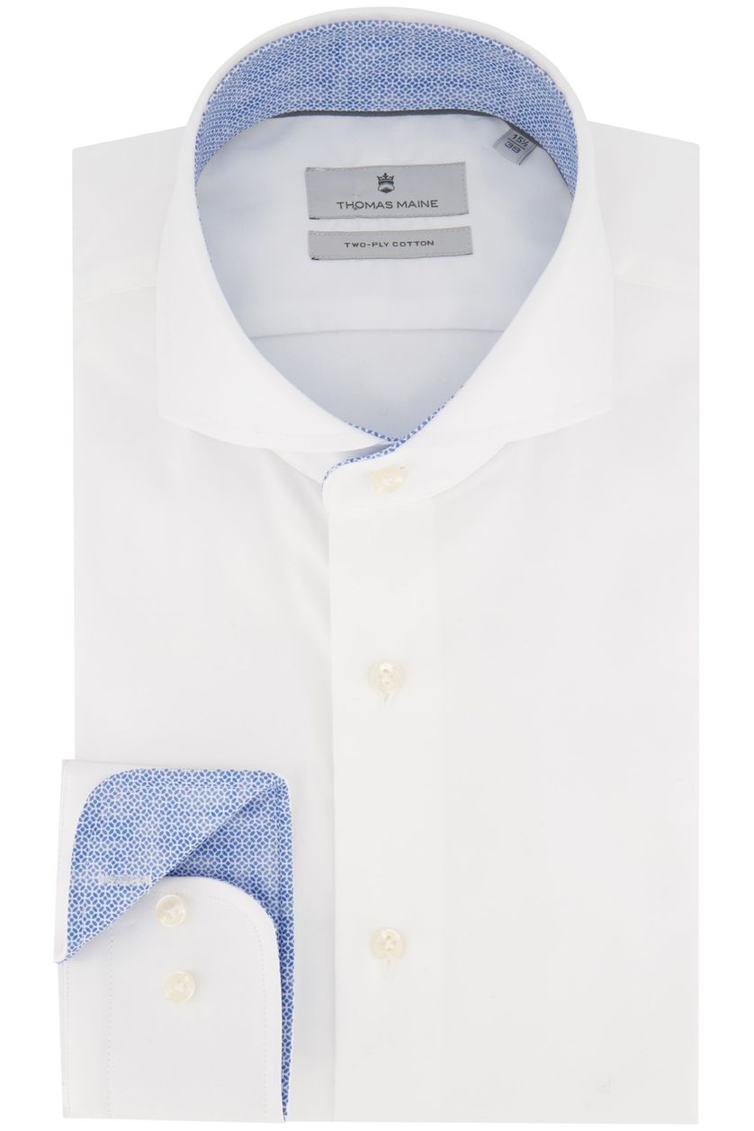 Thomas Maine business overhemd wit effen blauwe details 100% katoen normale fit