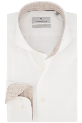 Thomas Maine Thomas Maine business overhemd wit effen 100% katoen lichtbruine details normale fit