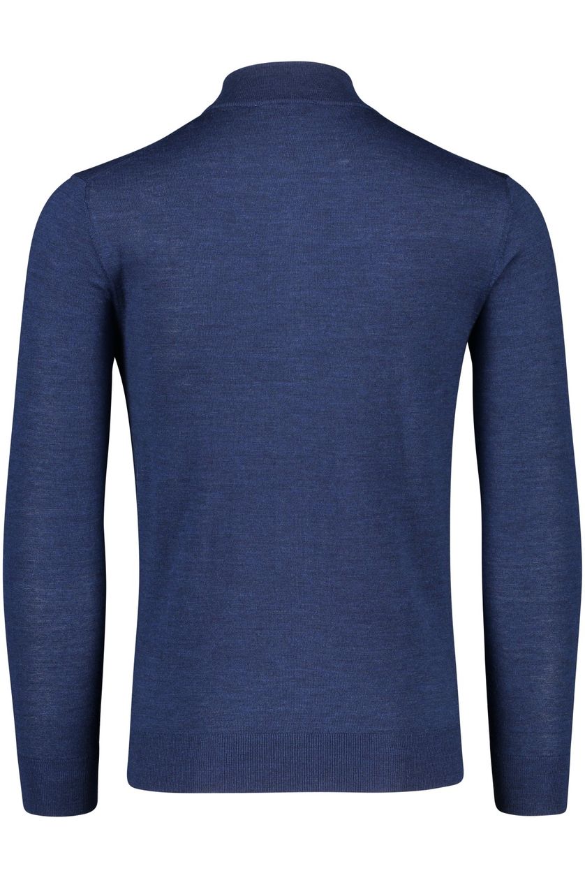 Thomas Maine vest blauw effen 100% merinowol opstaande kraag rits