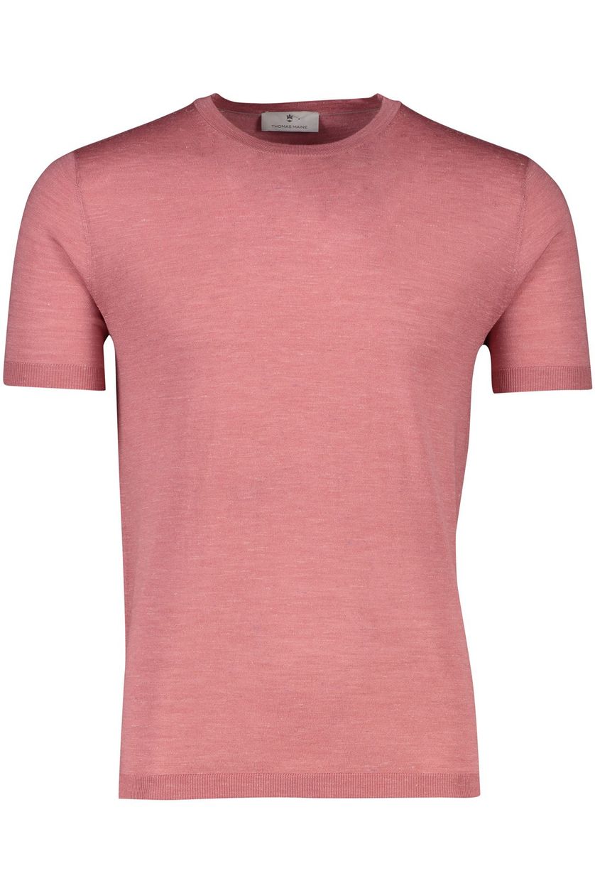 Thomas Maine T-shirt lichtroze effen merinowol ronde hals 