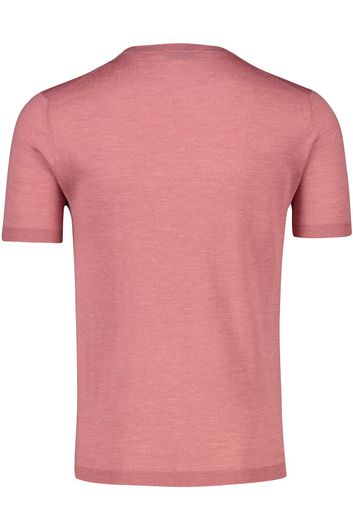 T-shirt Thomas Maine roze effen merinowol ronde hals 