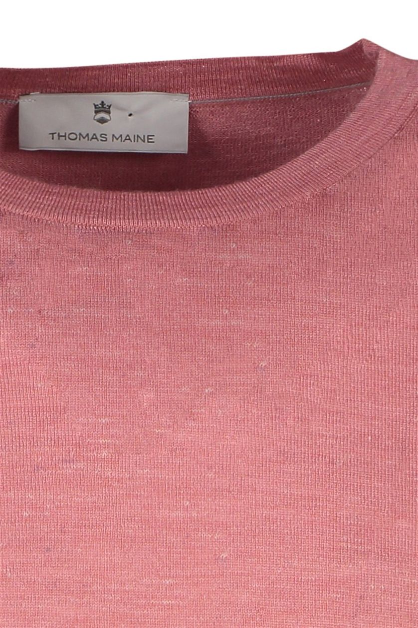 Thomas Maine T-shirt lichtroze effen merinowol ronde hals 