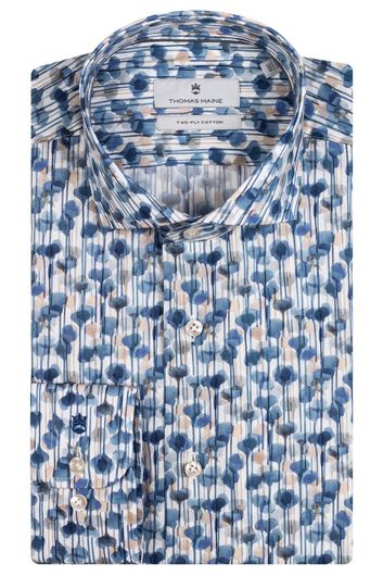 Thomas Maine business overhemd normale fit blauw  vrolijk print katoen