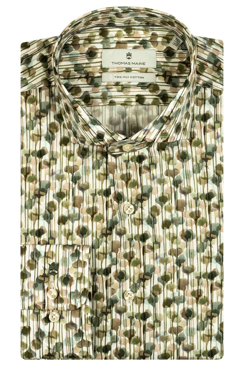 Thomas Maine business overhemd normale fit groen geprint 100% katoen