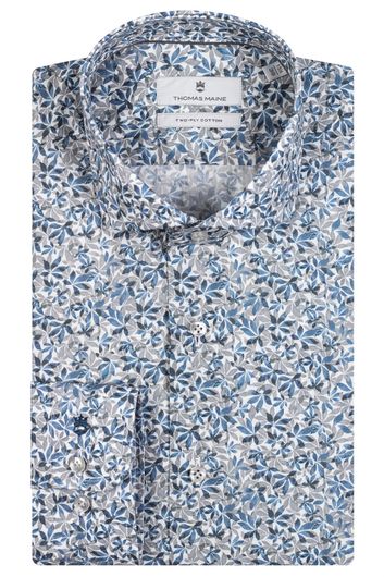 Thomas Maine business overhemd normale fit blauw bloem print katoen