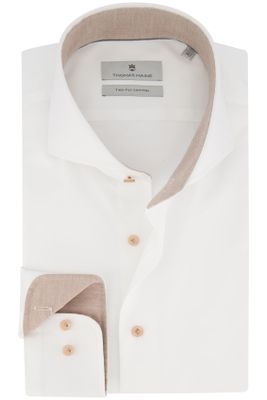 Thomas Maine Thomas Maine overhemd mouwlengte 7 wit effen katoen normale fit