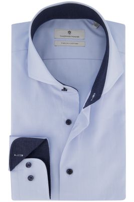 Thomas Maine Thomas Maine overhemd mouwlengte 7 normale fit lichtblauw effen 100% katoen