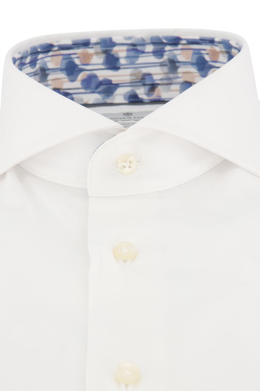 Thomas Maine overhemd mouwlengte 7 wit uni katoen normale fit