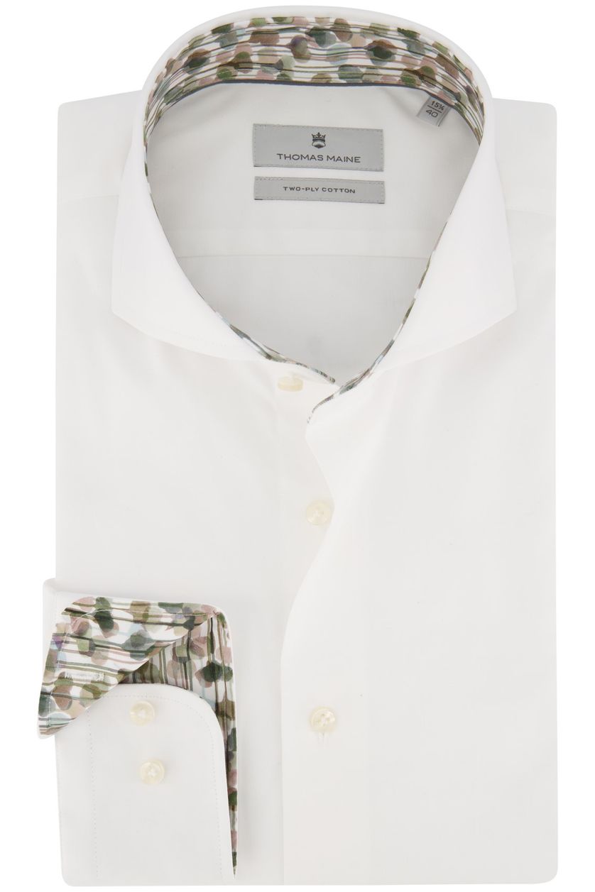Thomas Maine overhemd mouwlengte 7 wit effen cutaway collar 100% katoen normale fit