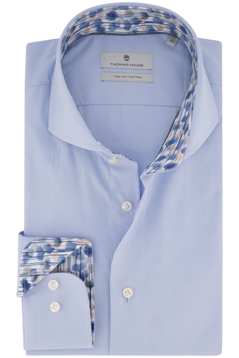 Thomas Maine overhemd mouwlengte 7 lichtblauw effen 100% katoen normale fit