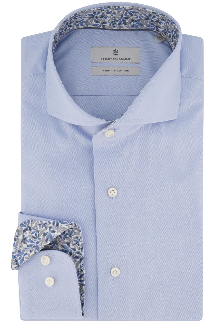 Thomas Maine overhemd mouwlengte 7 lichtblauw effen katoen geprinte kraag