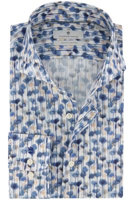 Thomas Maine Thomas Maine overhemd mouwlengte 7 normale fit blauw geprint katoen