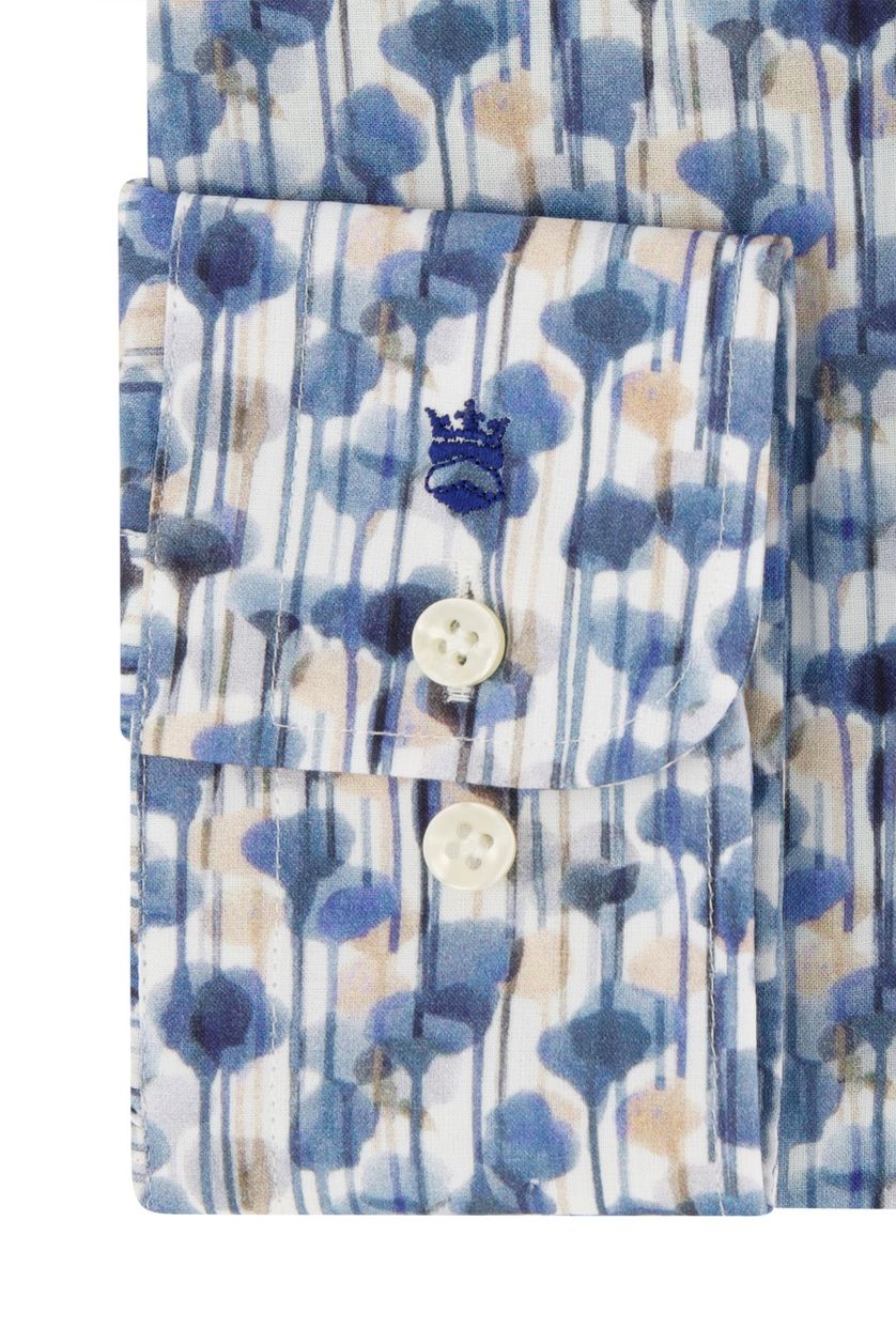 Overhemd Thomas Maine mouwlengte 7 normale fit blauw geprint katoen
