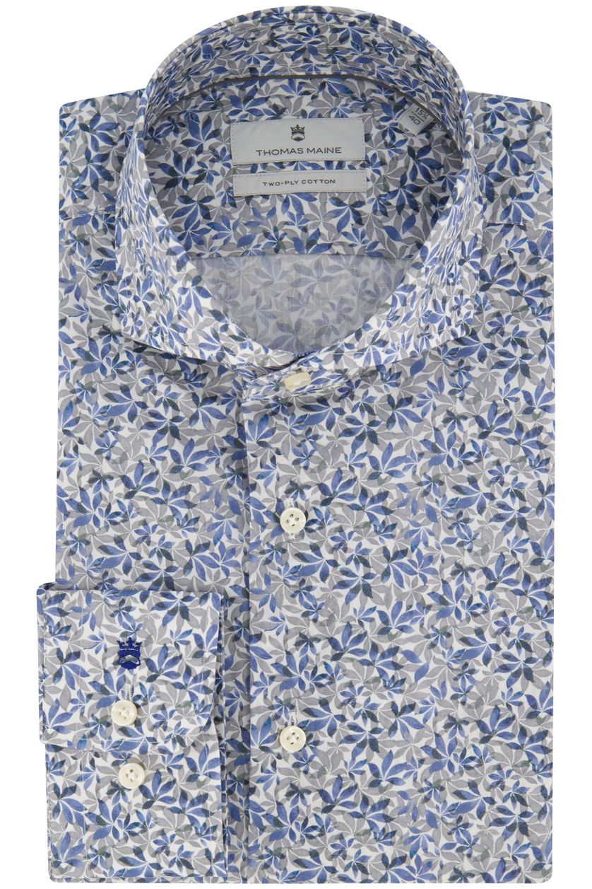Blauw geprint Thomas Maine casual overhemd normale fit katoen