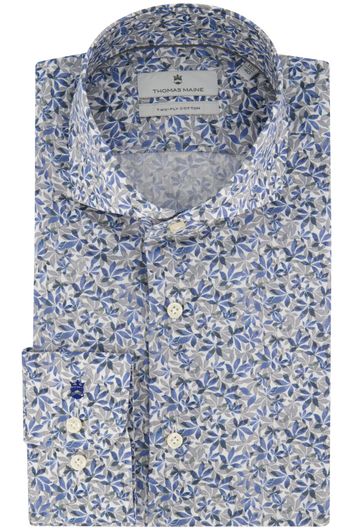 Thomas Maine overhemd mouwlengte 7 normale fit blauw geprint