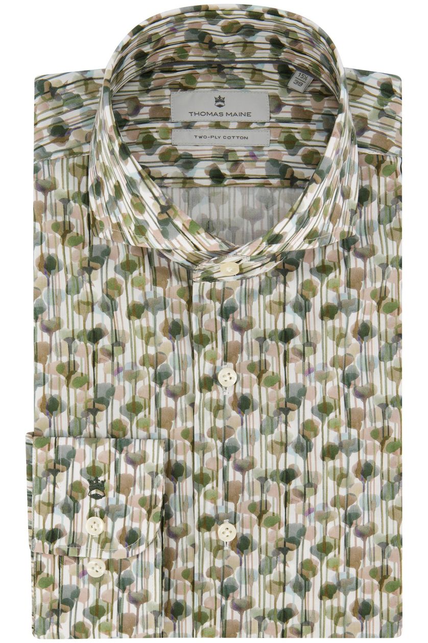 Thomas Maine overhemd normale fit mouwlengte 7 groen geprint katoen
