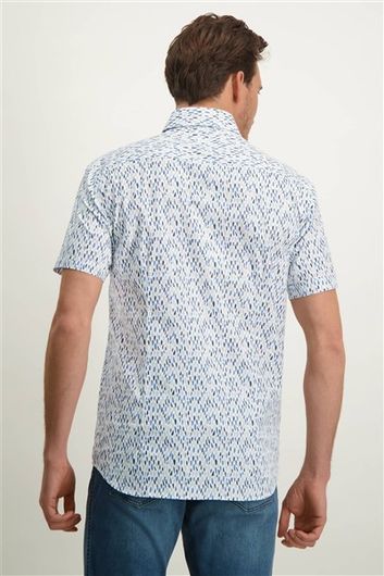 State of Art geprint overhemd wit blauw katoen