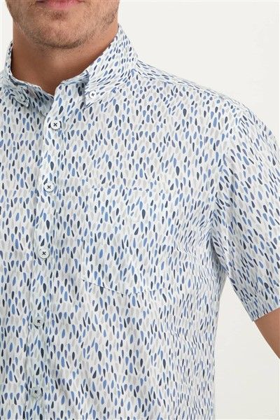 State of Art geprint overhemd wijde fit wit blauw