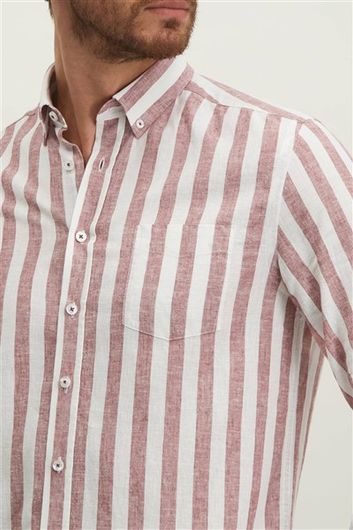 State of Art gestreept overhemd roze wit linnen