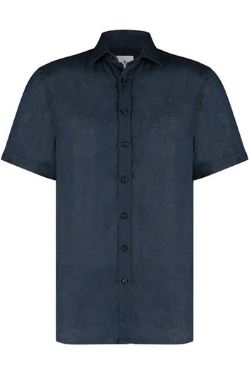 State of Art overhemd korte mouw donkerblauw linnen