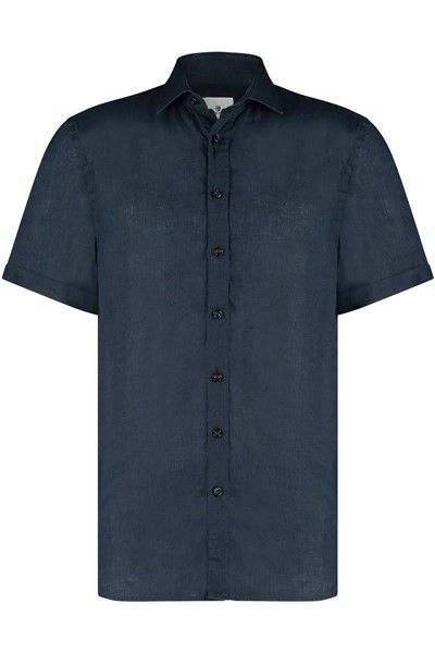 State of Art overhemd linnen korte mouw donkerblauw