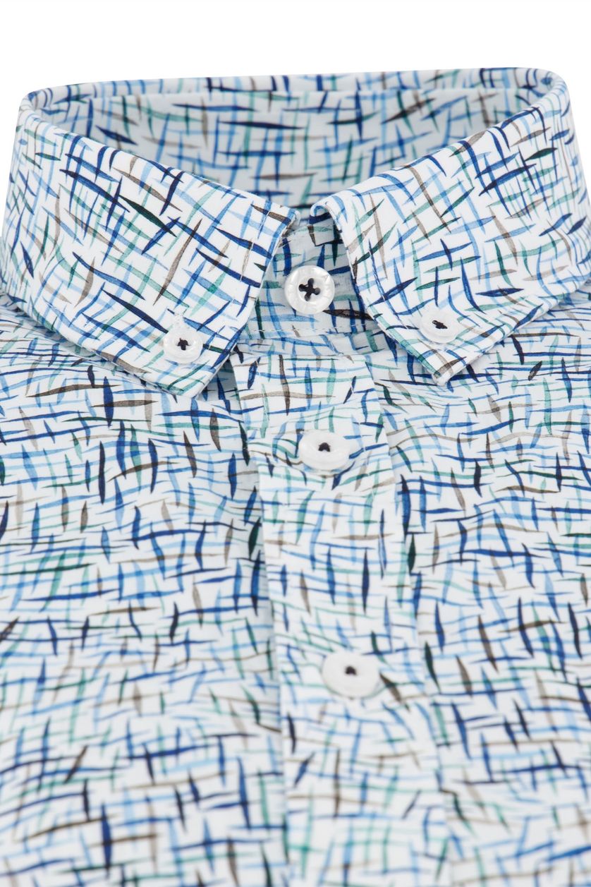 State of Art casual overhemd wijde fit wit en blauw geprint katoen