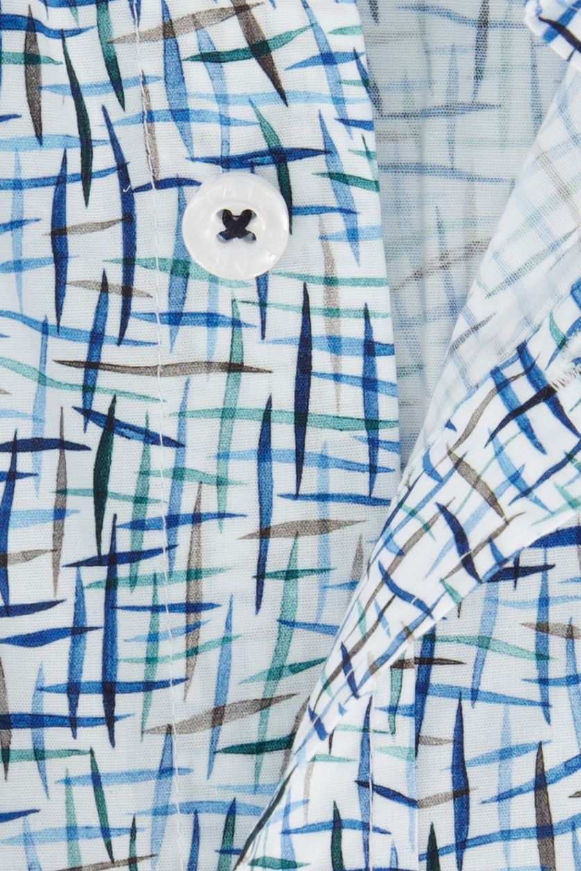 State of Art casual overhemd wijde fit wit en blauw geprint katoen