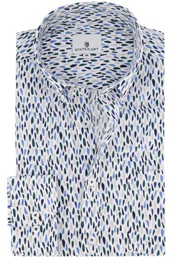 State of Art casual overhemd wijde fit donkerblauw geprint katoen witte knopen