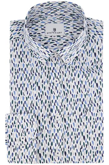 State of Art casual overhemd wijde fit donkerblauw geprint katoen witte knopen