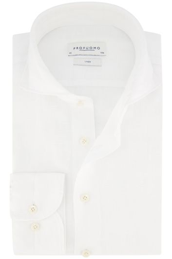 Profuomo casual overhemd slim fit wit effen linnen cutaway boord