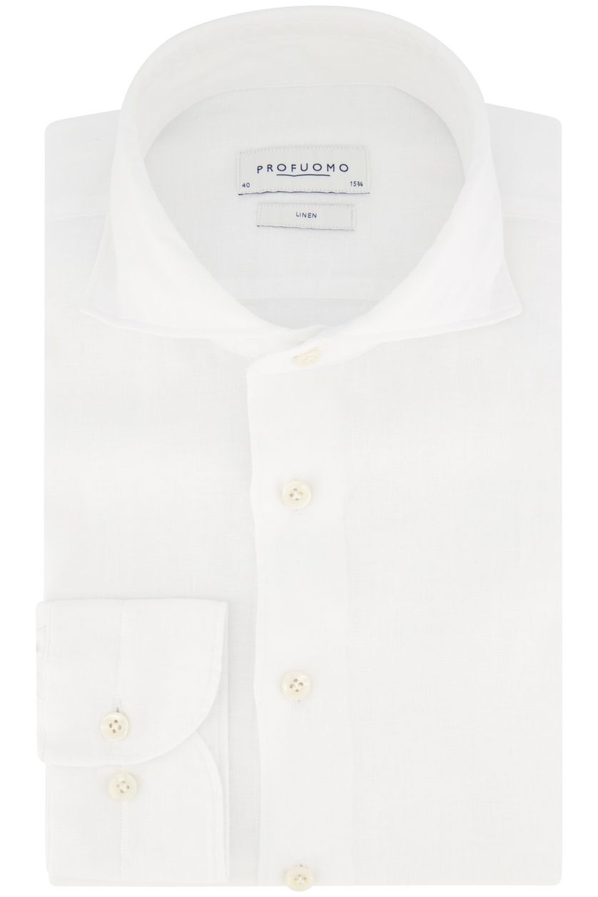 Profuomo casual overhemd slim fit wit effen 100% linnen