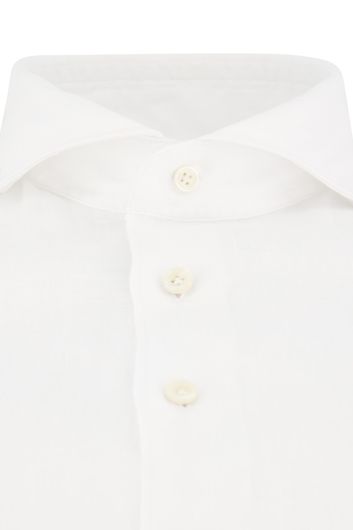 Profuomo casual overhemd slim fit wit effen linnen cutaway boord