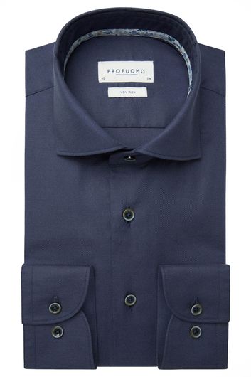 Profuomo strijkvrij overhemd slim fit donkerblauw effen katoen