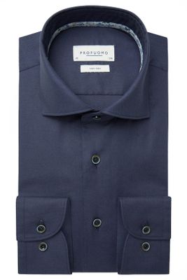 Profuomo Profuomo strijkvrij overhemd slim fit donkerblauw effen katoen