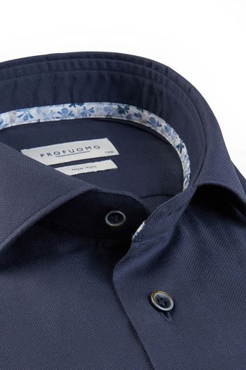 Profuomo strijkvrij overhemd slim fit donkerblauw effen katoen